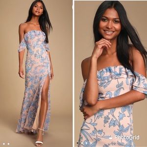 LULU’S Adelaide Blush Floral Print Off-the-Shoulder Maxi Dress size xl NWOT